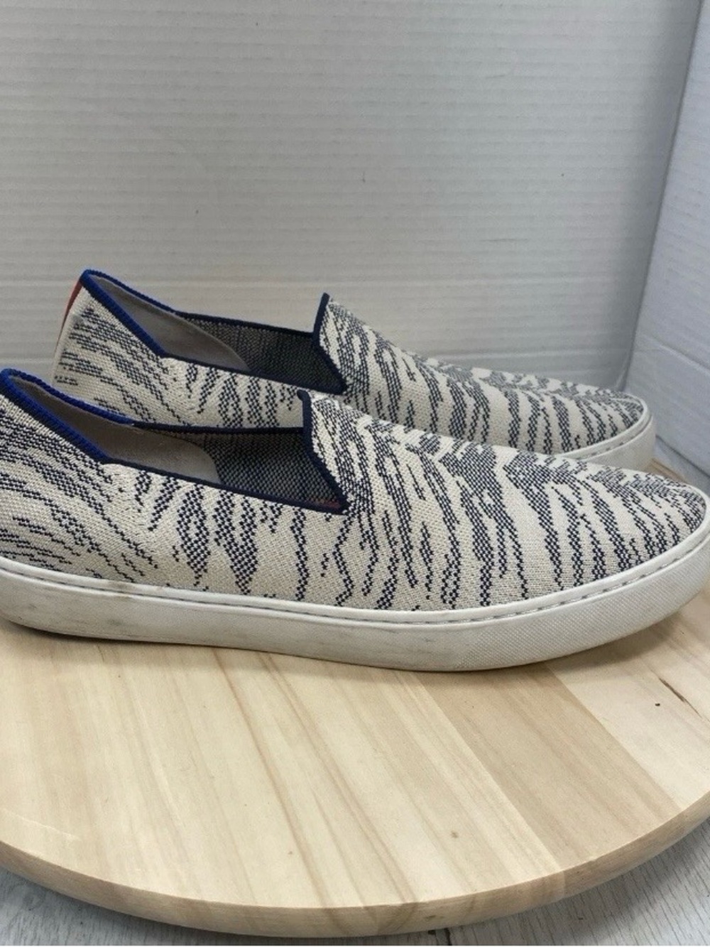 Women's Rothy’s Maritime Blue Tiger Print Slip-On Sneakers Shoes  41 USA 11